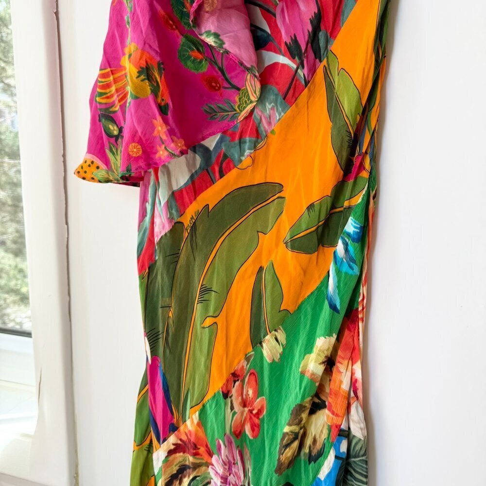 Farm Rio Mixed Flowery Ruffle One Shoulder Midi Dress Tropical Floral Medium - Picture 11 of 17
